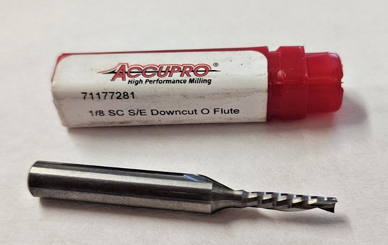 Accupro Carbide 1/8th S/E Down cut 1 Flute Spiral Router Bit 1/2 Loc 1’/4 Shank