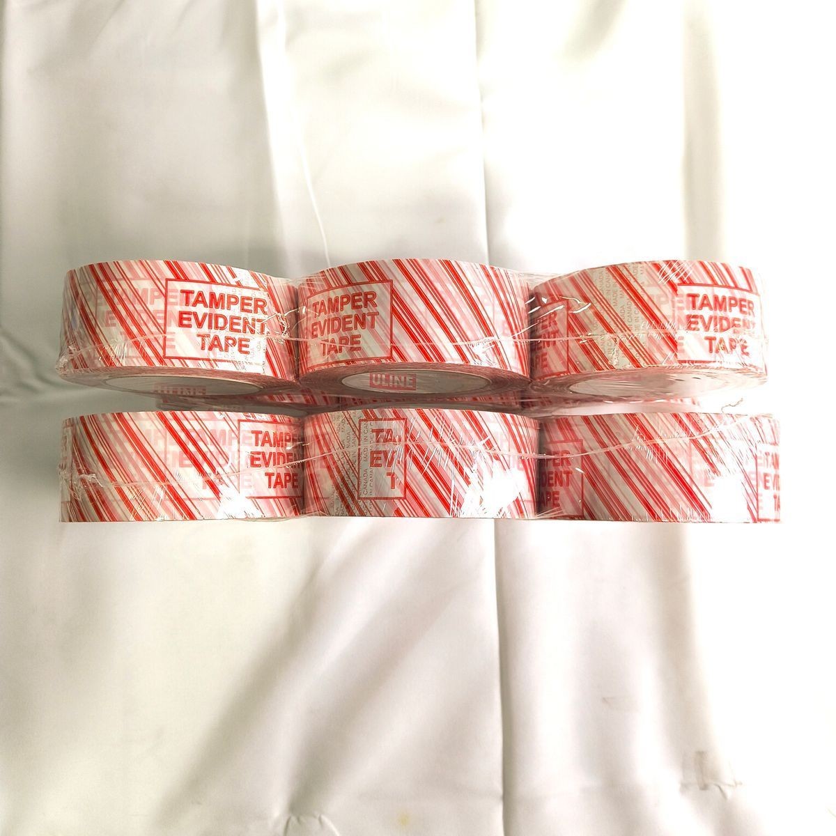 ULINE S-9926 Tamper Evident Security Tape Red/White 12 Rolls 2 Inch 100 Yd