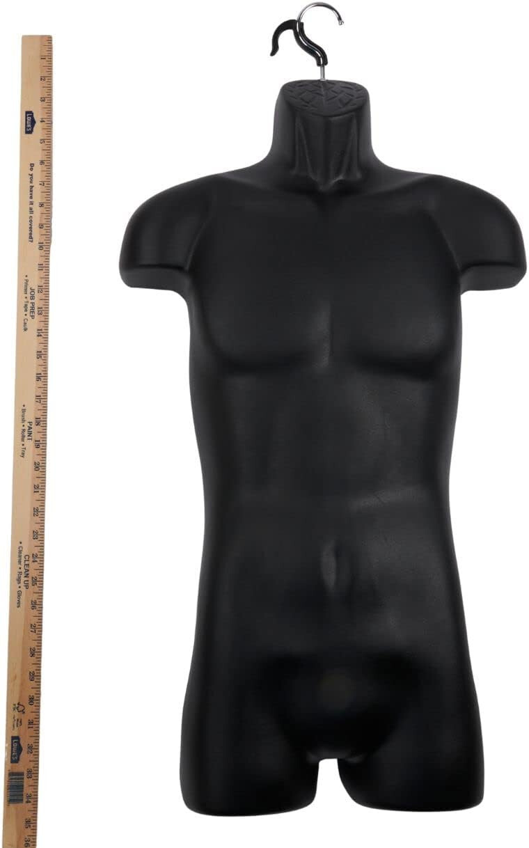 3 Clothing Display Torso Forms Fits S-L Hanging Male Mannequin Black Hollow Back