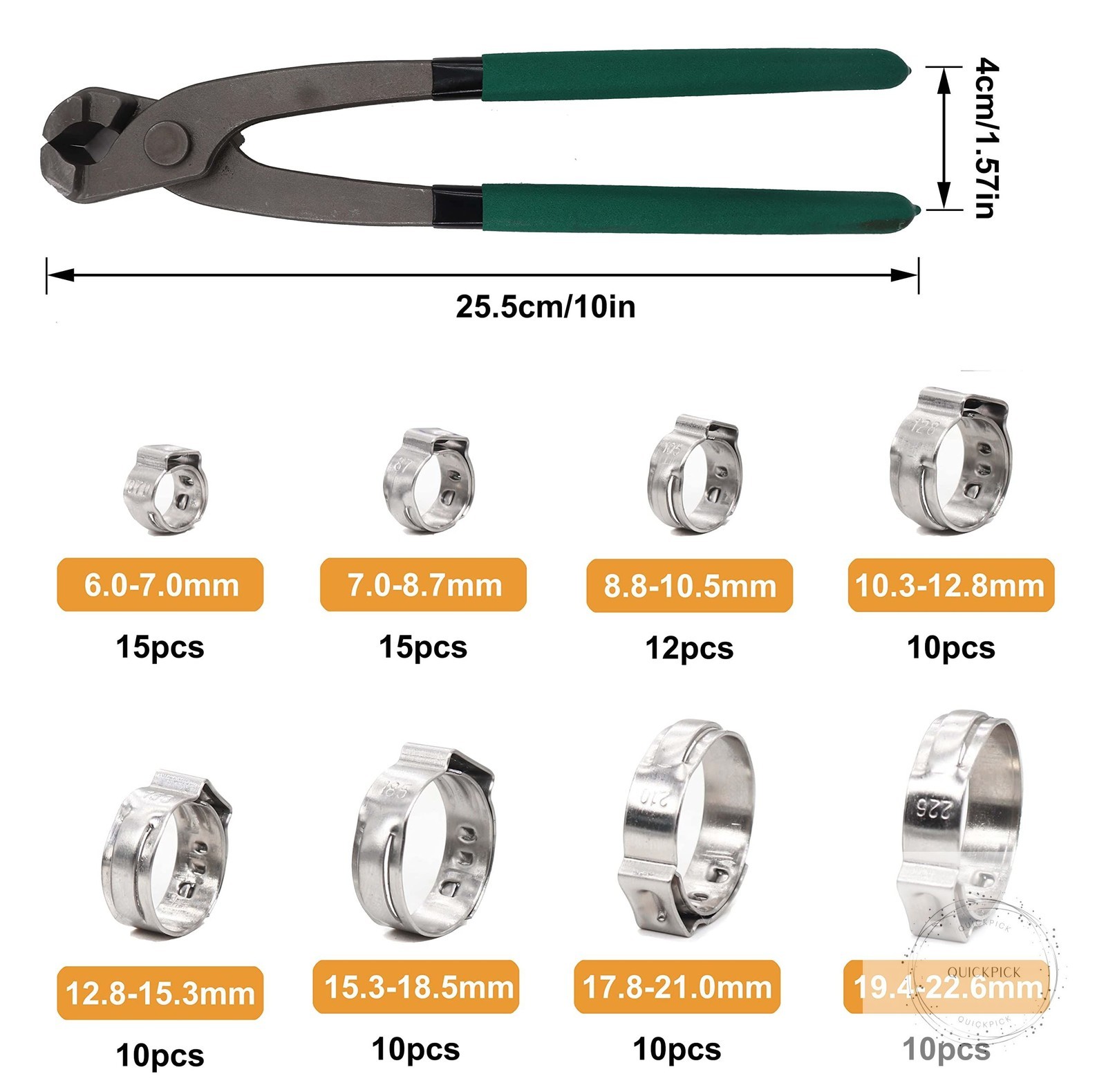 Single Ear Hose Clamps, Oetiker Clamps, 92Pcs(6.0mm-22.6mm) Crimp Pipe Clamps