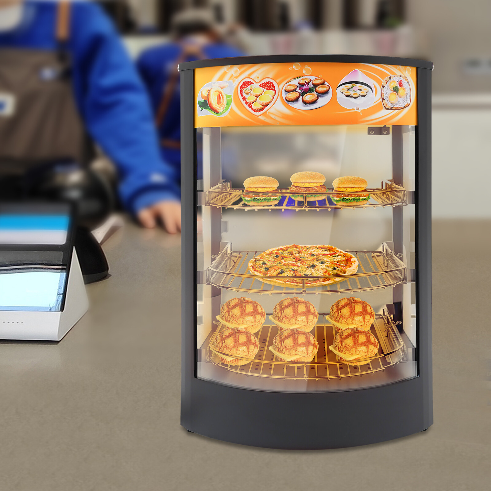 3-Tiers Tabletop Commercial Food Warmer Display Case Food Warming Cabinet 800W