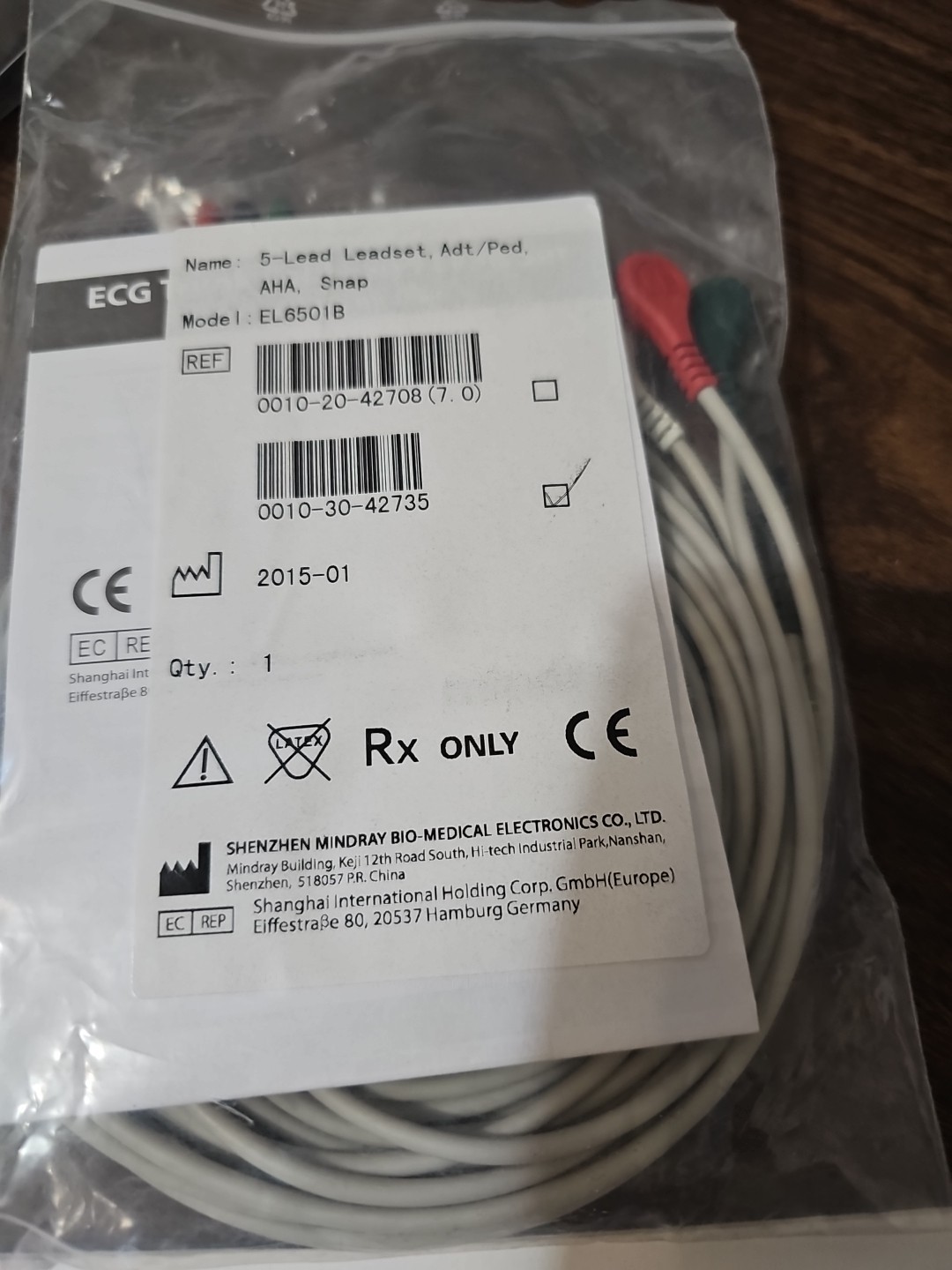 Mindray OEM 5-Lead Snap Leadset p/n: EL6501B *Brand New*