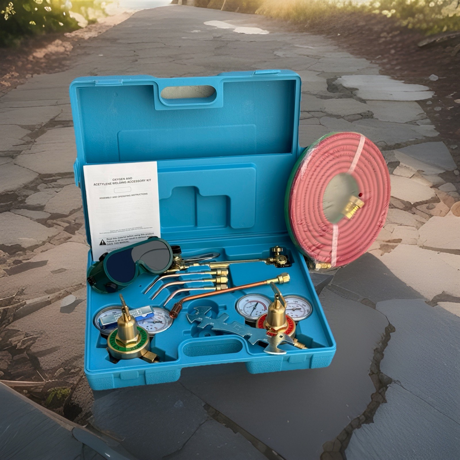 HD Oxygen Acetylene Welding Cutting Outfit Torch Set Victor Type w/Gauges & Hose