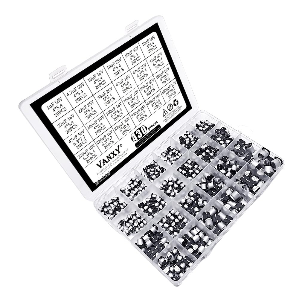 430 PCS SMD Aluminum Electrolytic Capacitors Kit, 24 Values, 1uF to 1000uF