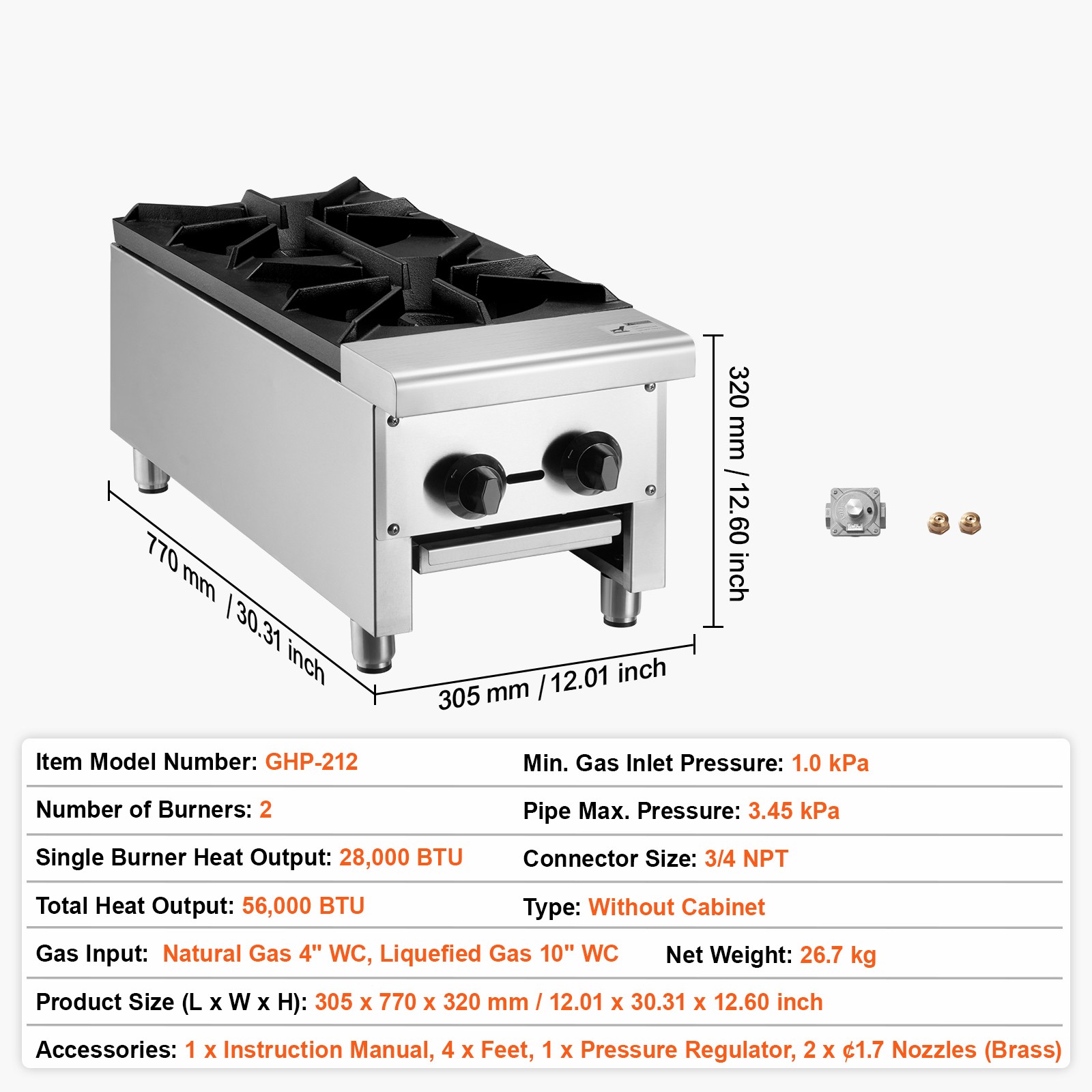 Uimoso Commercial Gas Stove with 2 Burners for Countertop Cooking in Kitchens