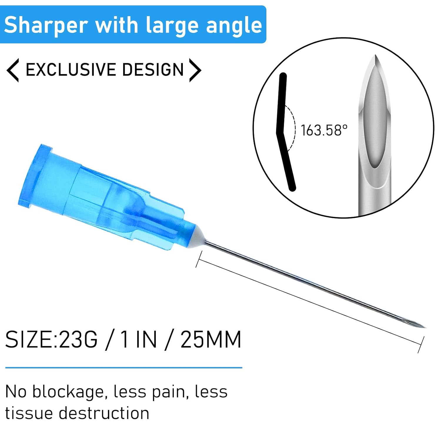 100 Pack 23G 1 Inch Lab Needls, Disposable Luer Lock Sterile Supplies