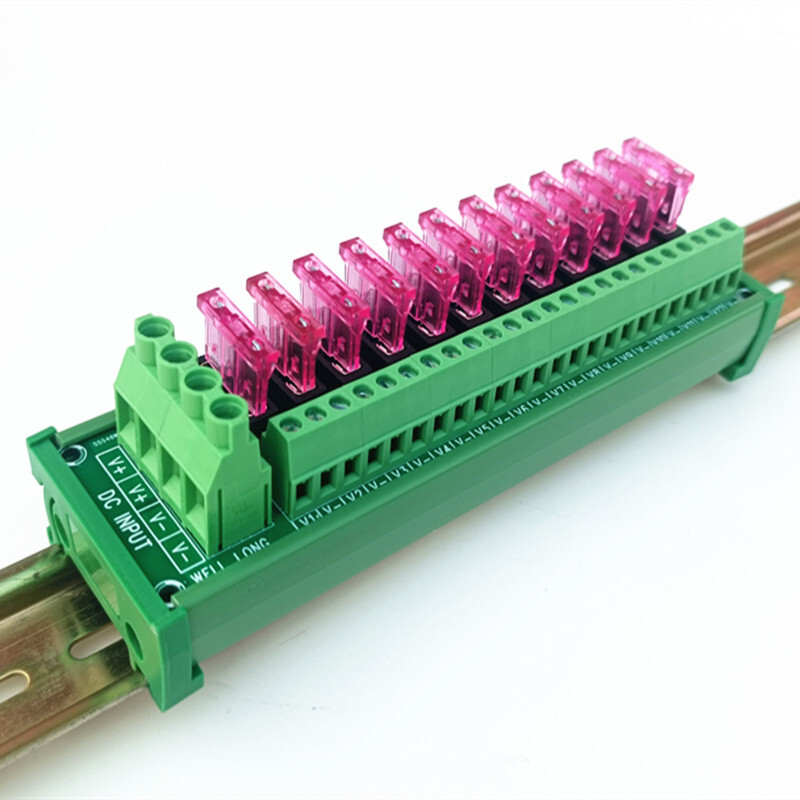 12 Position DIN Rail Mount DC Power Fuse Distribution Strip Module
