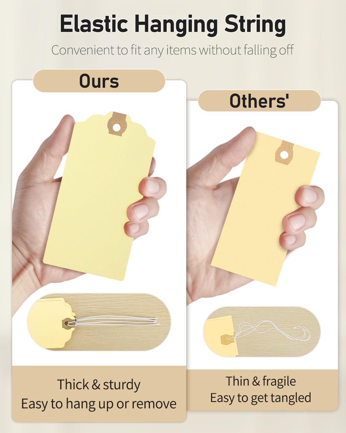 Uniclife 72 Pcs Blank Shipping Tags with Elastic String 4.7″ x 2.36″, Beige