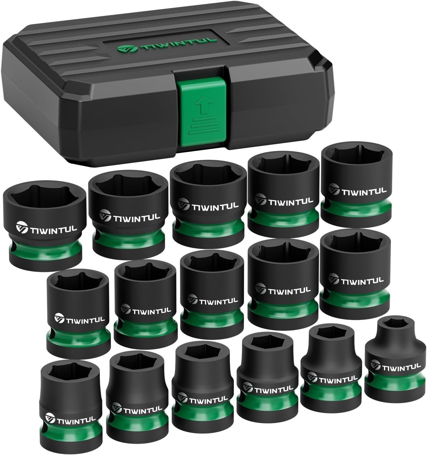1/2″ Drive Shallow Impact Socket Set, 8-24mm, Metric, CR-MO, 6-Point, 16 Piec…
