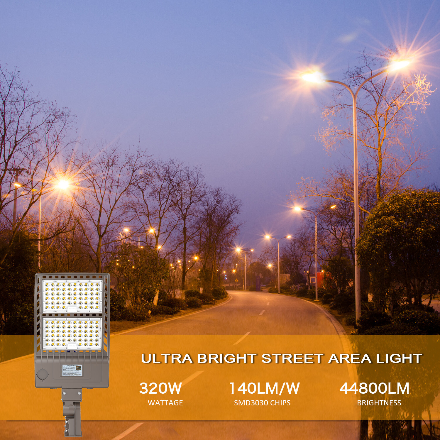 320W LED Parking Lot Light Street Shoebox Pole Lighting Fixture Dusk to Dawn DLC