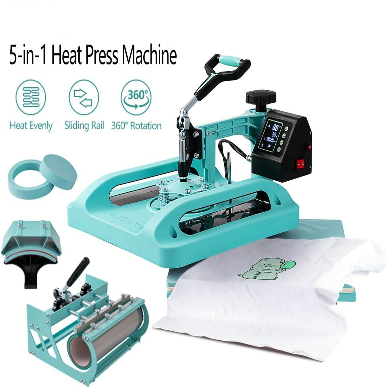 5 in 1 Heat Press Machine 15×15 in w/ 30 OZ Tumbler Sublimation for T-Shirt Hat