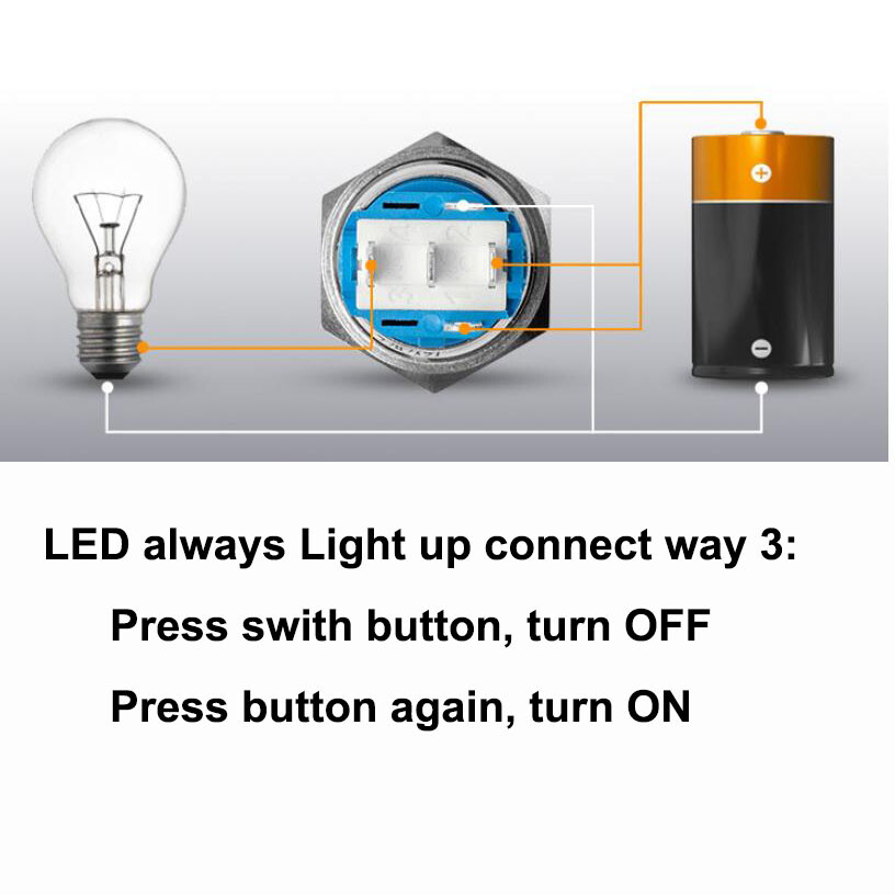 16mm 12V LED ON OFF Waterproof Stainless Steel Latching Push Button Power Switch