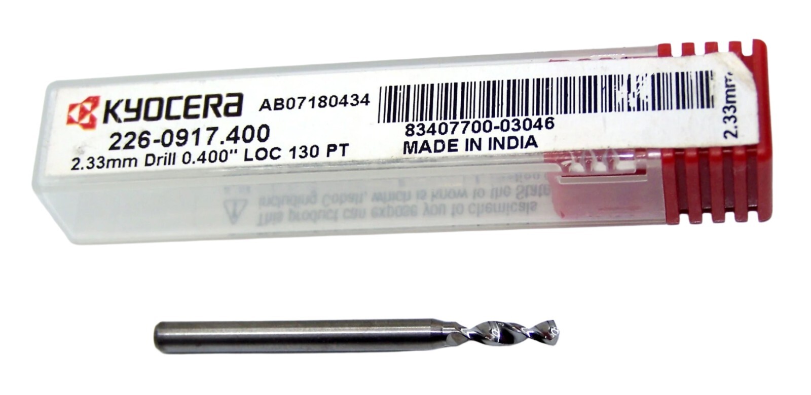 226-0917.400 Kyocera 2.33mm Carbide Drill 2 Flute 0.0917″ Diameter 0.400″ Flute