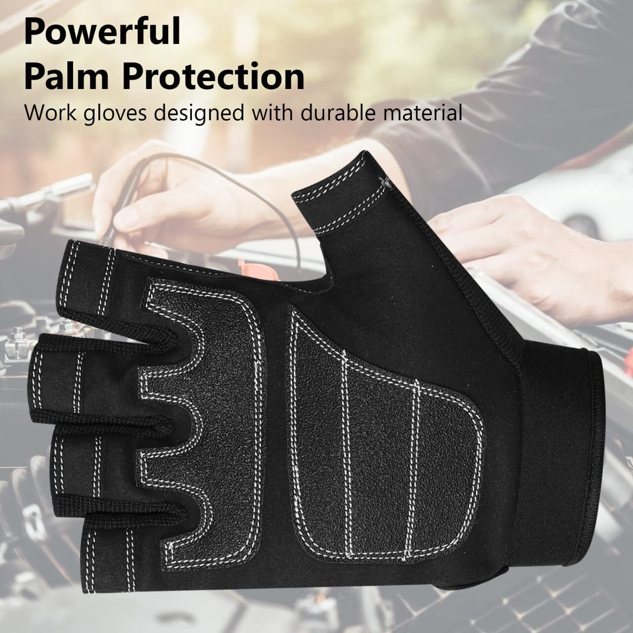 Tough Fingerless Performance Gloves Protection Work Gloves Padded Palm Halffinge