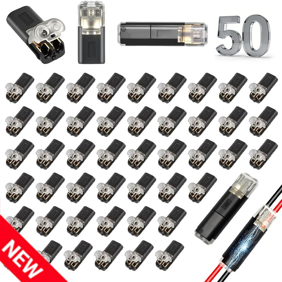 50pcs Low Voltage 2Pin Quick Double-Wire Plug-in Connector with Locking Buckle