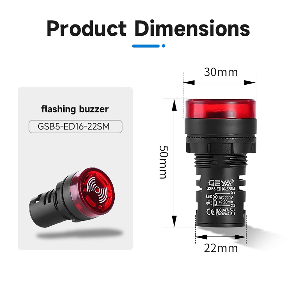 GEYA Intermittent Buzzer Alarm Flash LED Signal Light Indicator AC/DC 12/24/220V