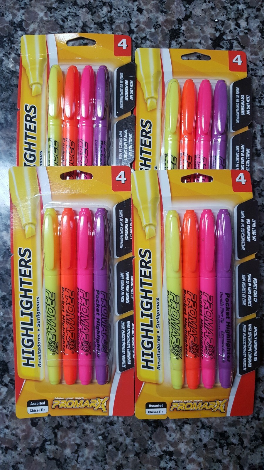 Promarx Glowline Highlighters Multicolor 4-Pack Yellow Orange Pink Purple lot 4