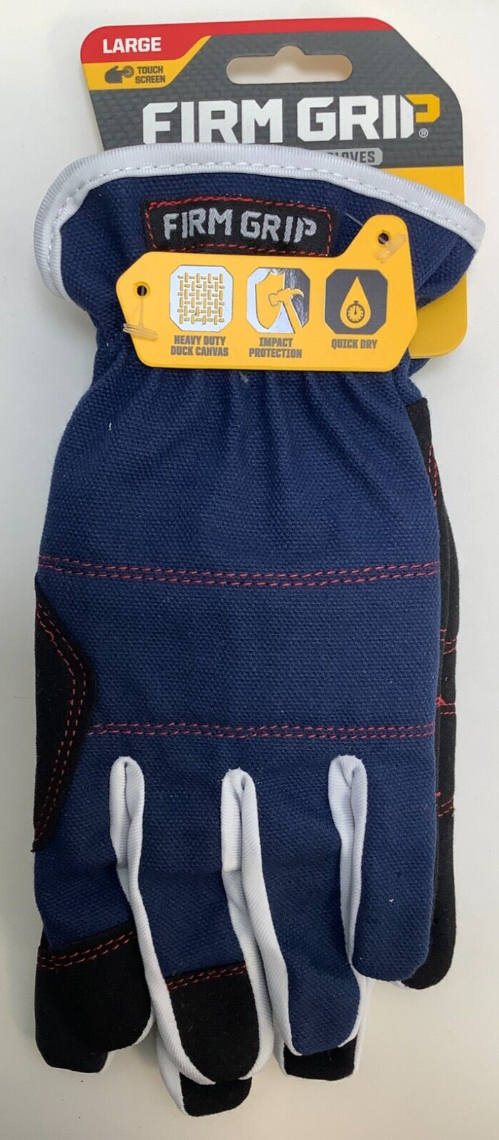 Firm Grip Duck Canvas Utility Gloves, Large, Touch Screen, Navy Blue, 3 Lot