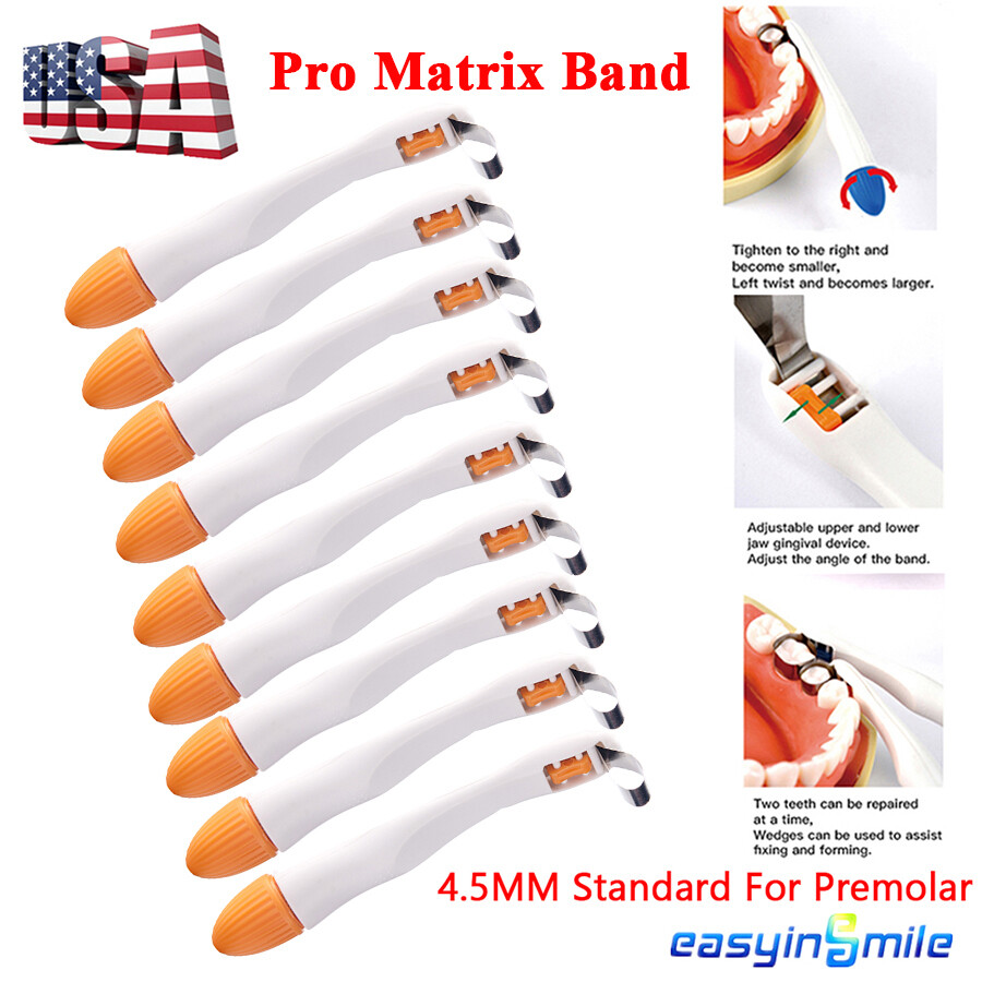 10Pc/Pk Dental Pro Matrix Bands Adjust Matrices Molar Restoration 4.5MM Standard