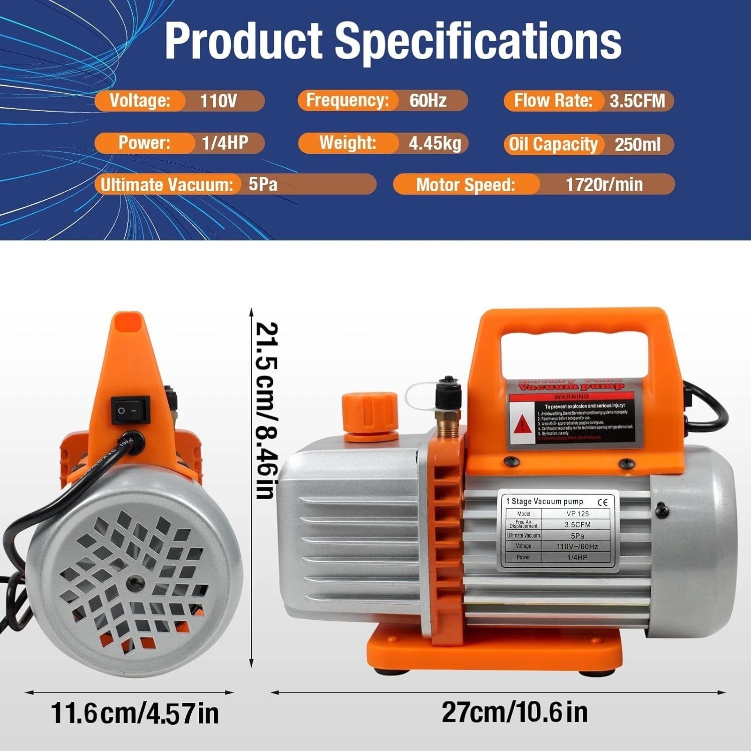 3.5CFM HVAC Vacuum Pump 110V – Durable Rotary Vane for Refrigerant Recharging