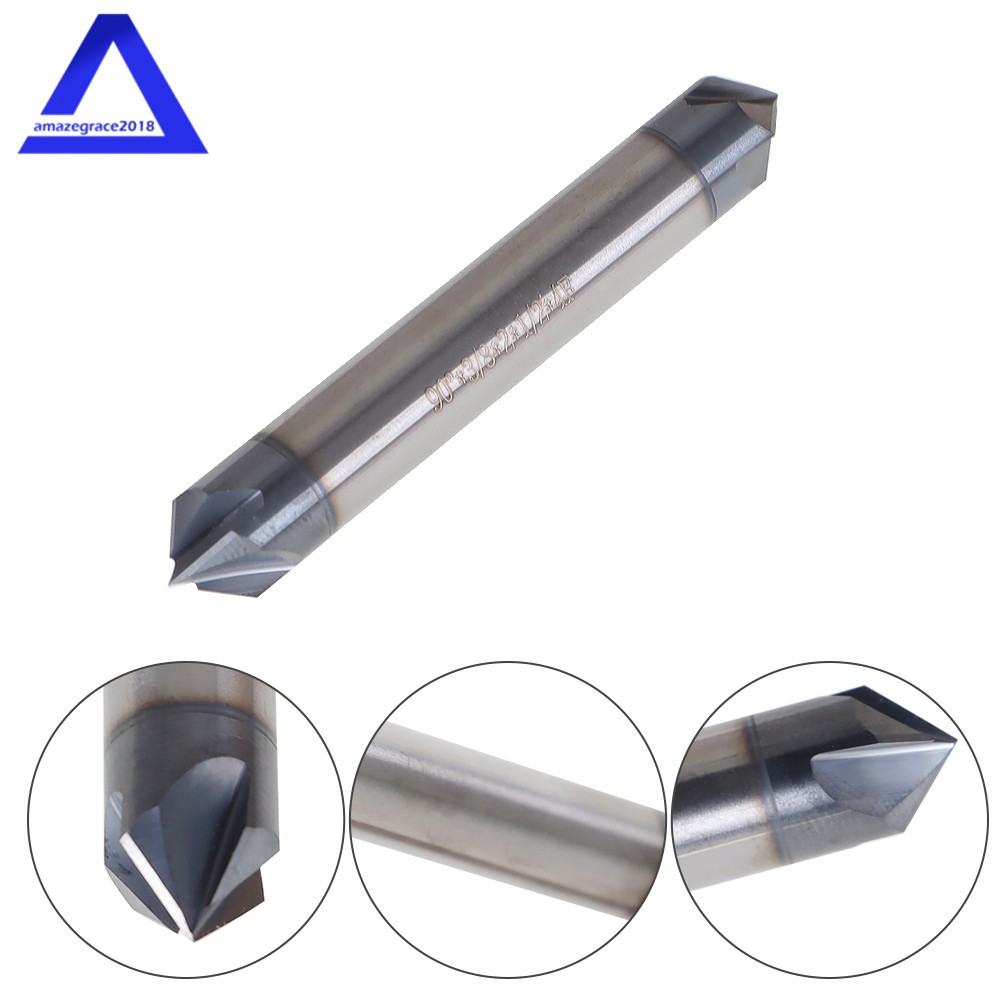 2Pcs 3/8″ 4 Flute 90 Degree Double End Carbide Chamfer Mill 2.5″ Overall Length