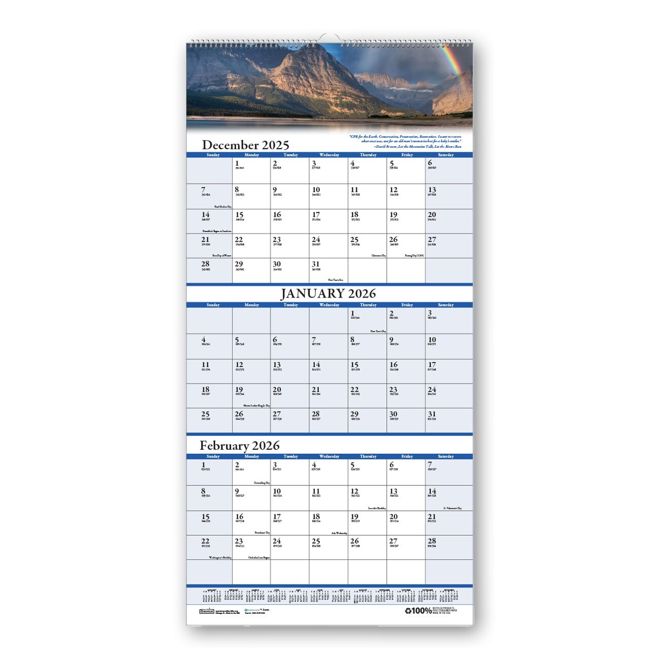 2026 3638 HOD3638 Earthscapes Scenic, House of Doolittle 3-Month Wall Calendar