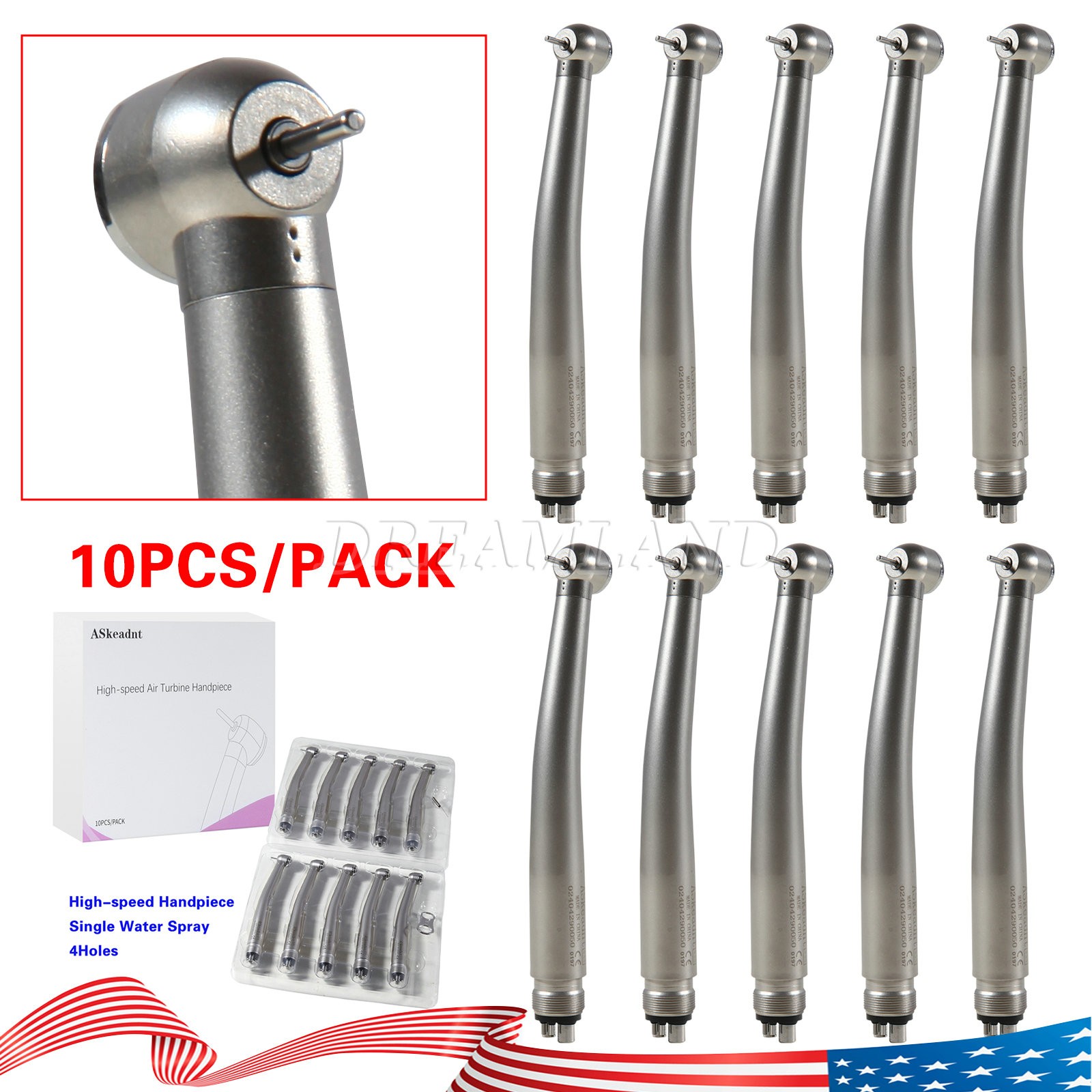10 Pcs ADA4 NSK PANA MAX Style Dental High Speed Turbine Handpiece Push 4Hole