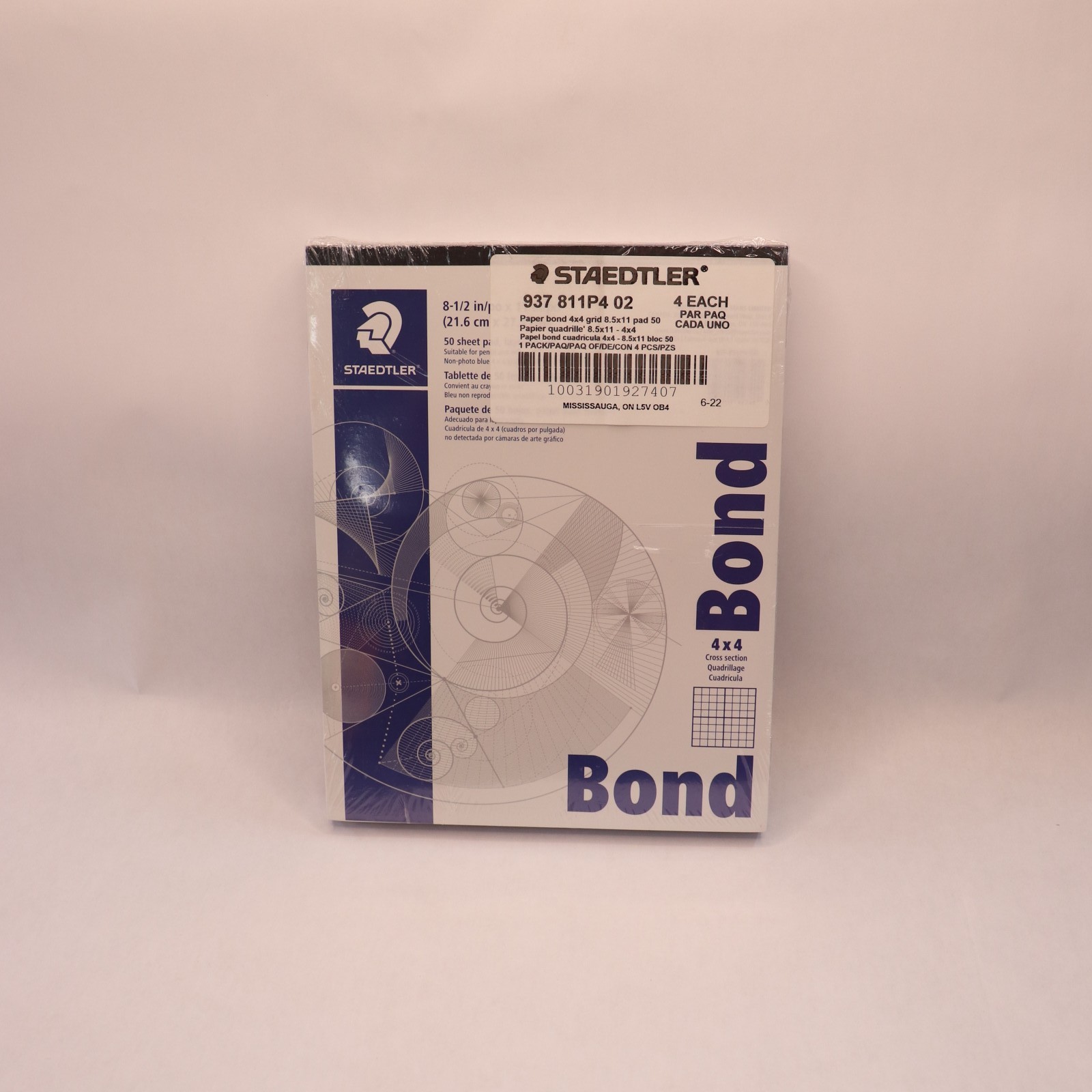 (4-Pk) Staedtler Bond Paper 50 Sheets White w/ Blue Grid 8-1/2″ x 11″ 937811P4