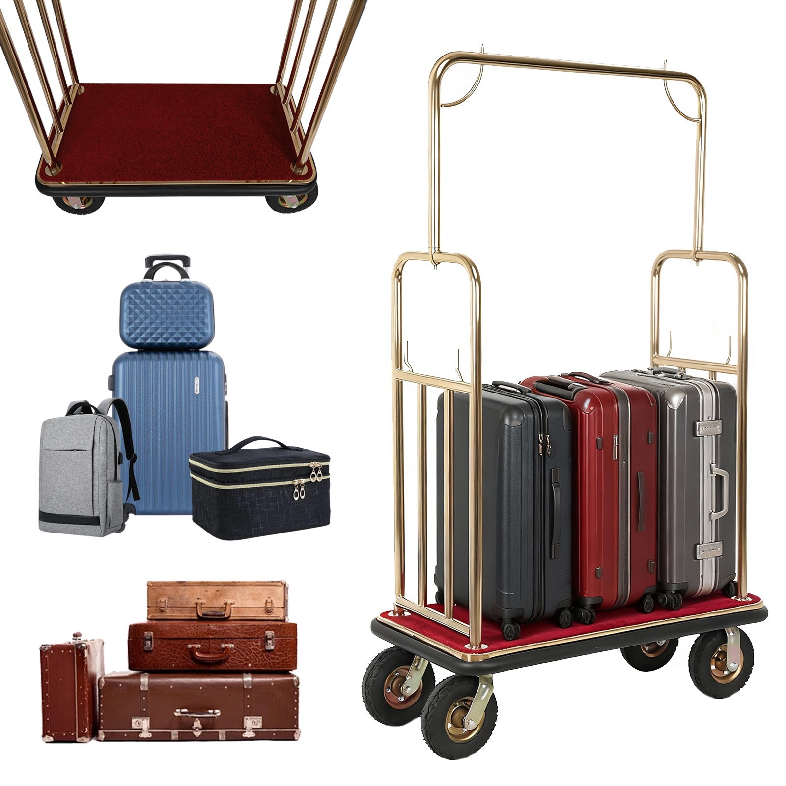 Hotel Luggage Cart 1200 lbs Capacity Stainless Steel Bellman Cart with 8″ Wheels