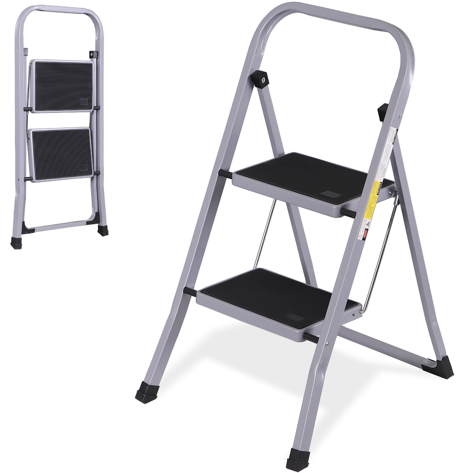 2 Step Ladder w/Anti-Slip Pedal Convenient Handgrip for Home Daily Use Gray