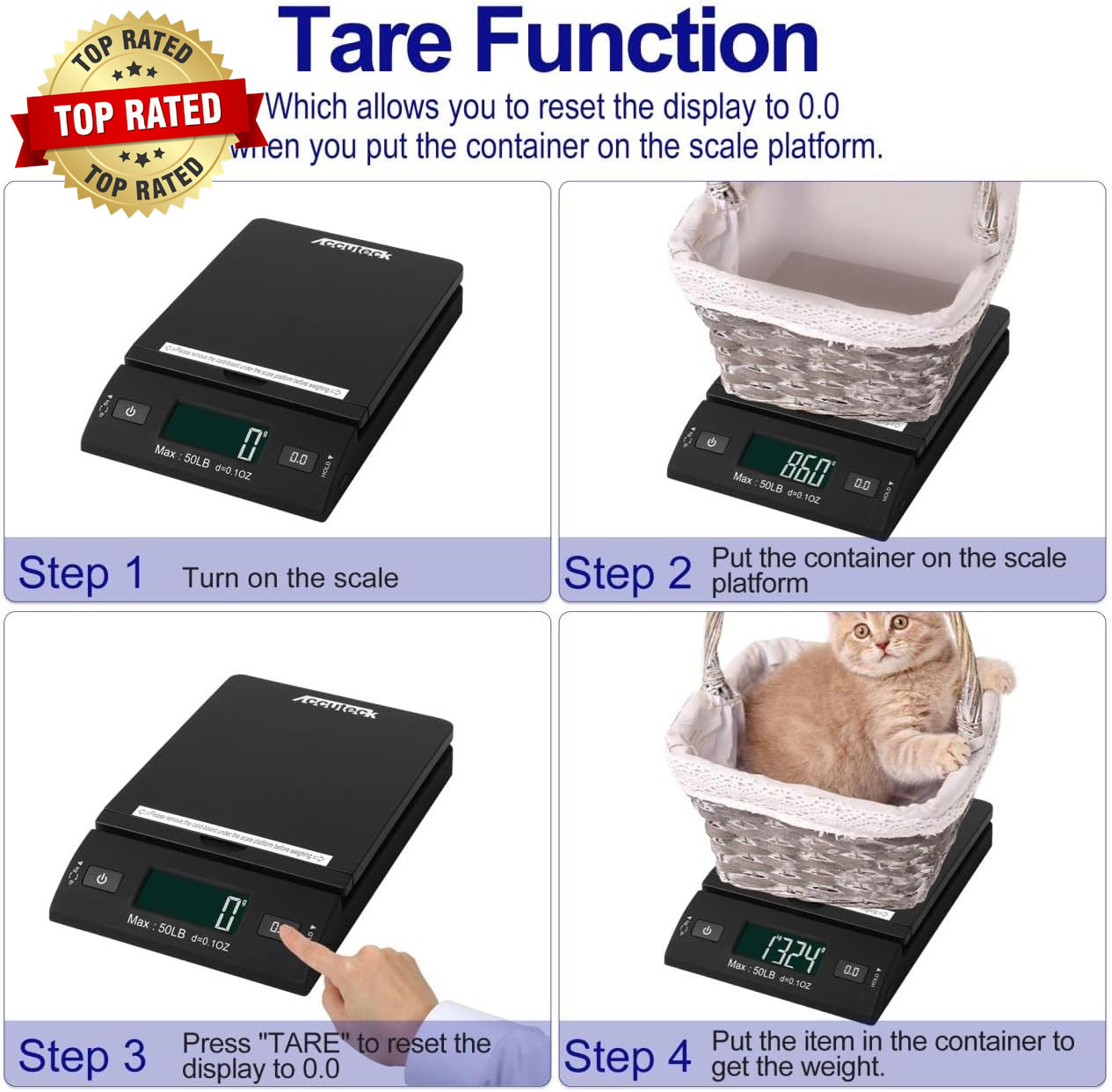 50 Lb All-In-One Black Digital Shipping Postal Scale with Adapter (W-8250-50B)