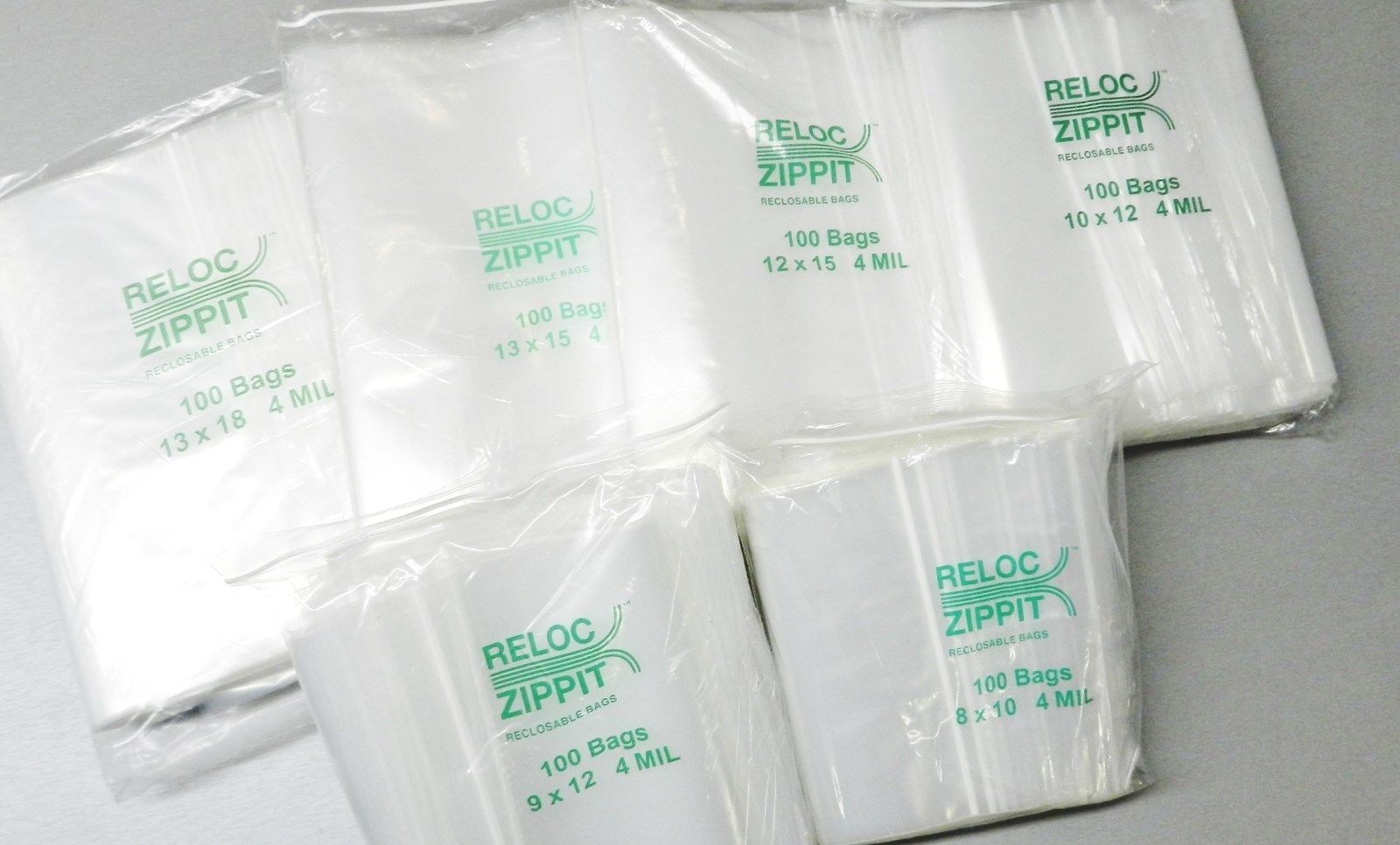 4mil Zip Seal Bags 6 Sizes Assortment 100@ 13×18 13×15 12×15 10×12 9×12 8×10