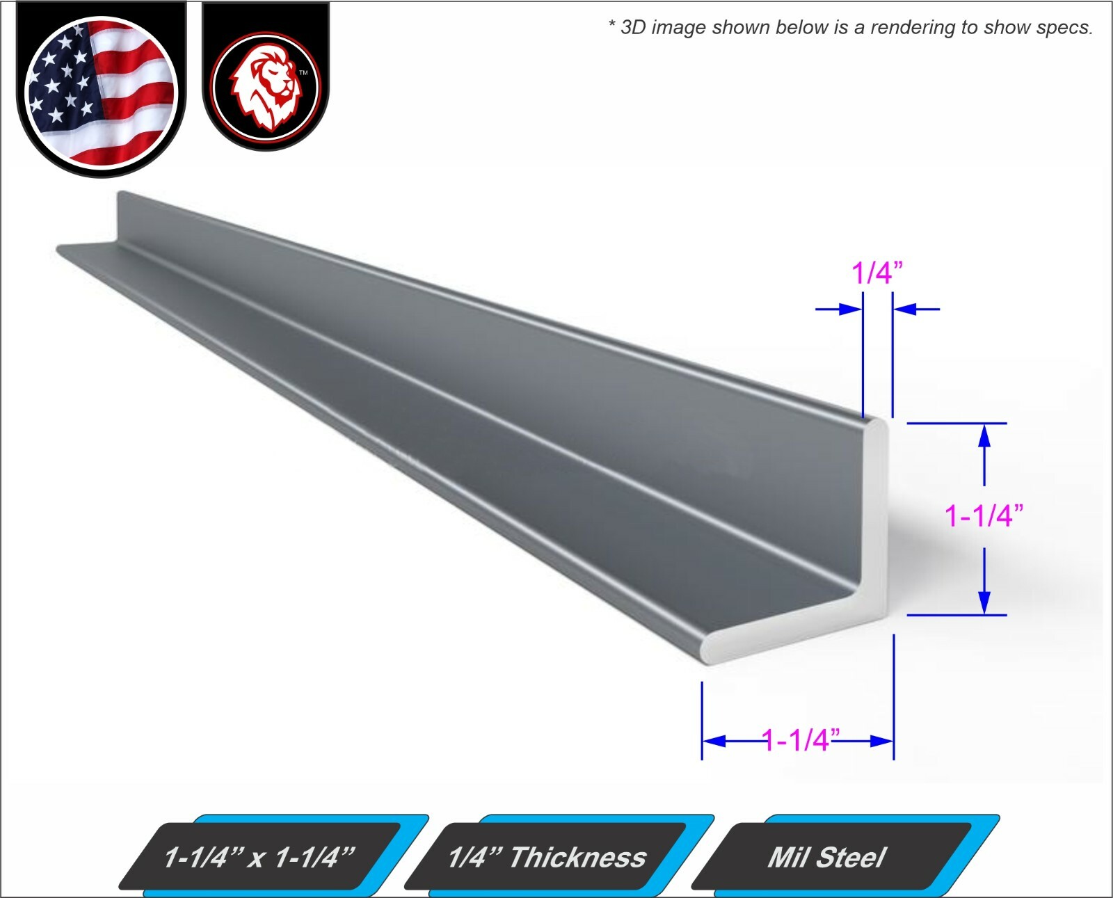1-1/4″ x 1-1/4″ Metal Angle Bar – 1/4″ gauge – mild Steel – 12″ Inch Long (1-ft)