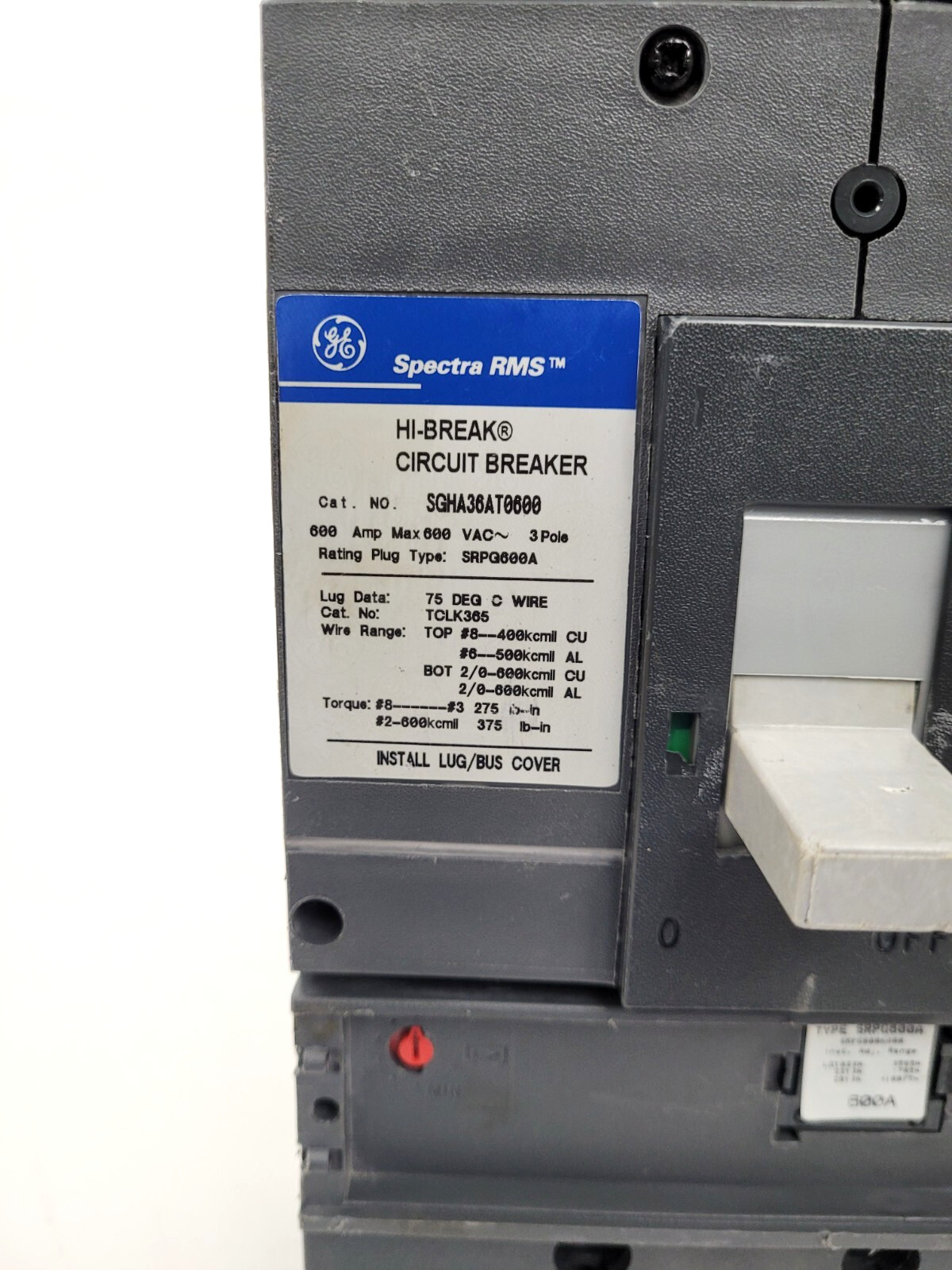 SGHA36AT0600 GE 600 Amp 600 Volt Circuit Breaker w/ SPRG600A600 Rating Plug