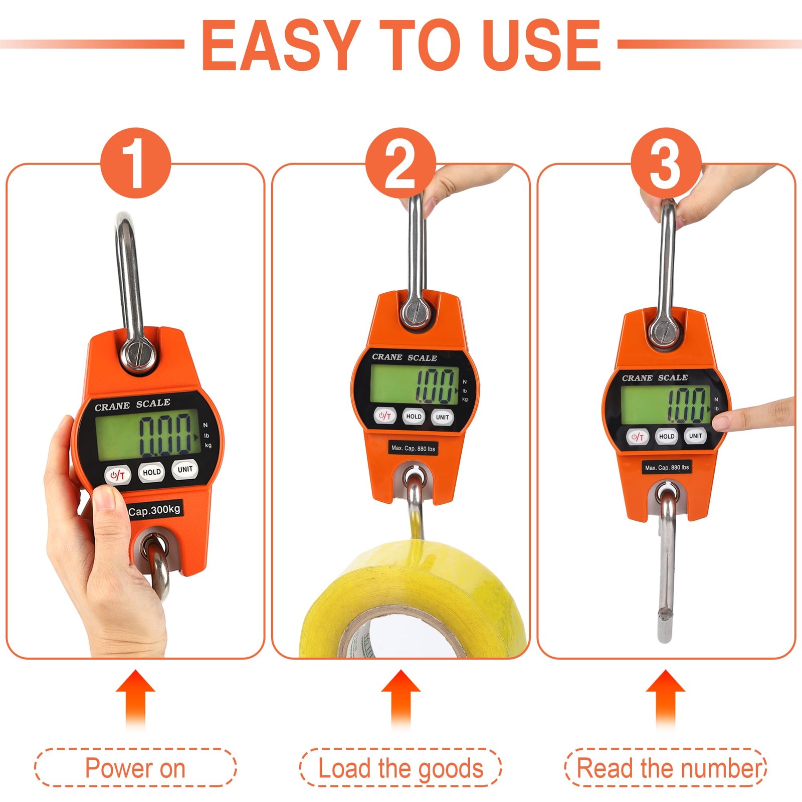 660lb/300kg Digital Crane Scale Compact Lcd Handheld Hanging Scale For Garage Fa