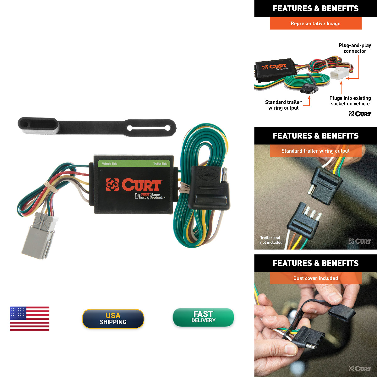 Curt 55336 Vehicle-Side Custom 4-Pin Trailer Wiring Harness Compatible Select