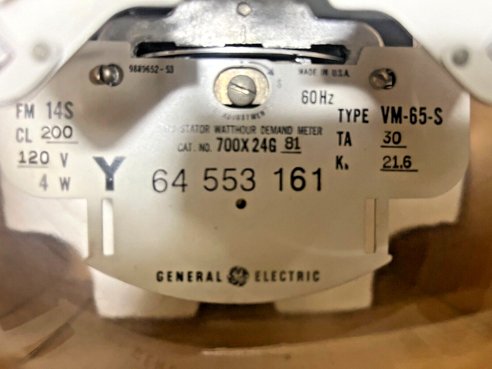 GE 700X 24G 81 Two Stator Watthour Demand Meter VM-65-S Class 200 240V 4 Wire