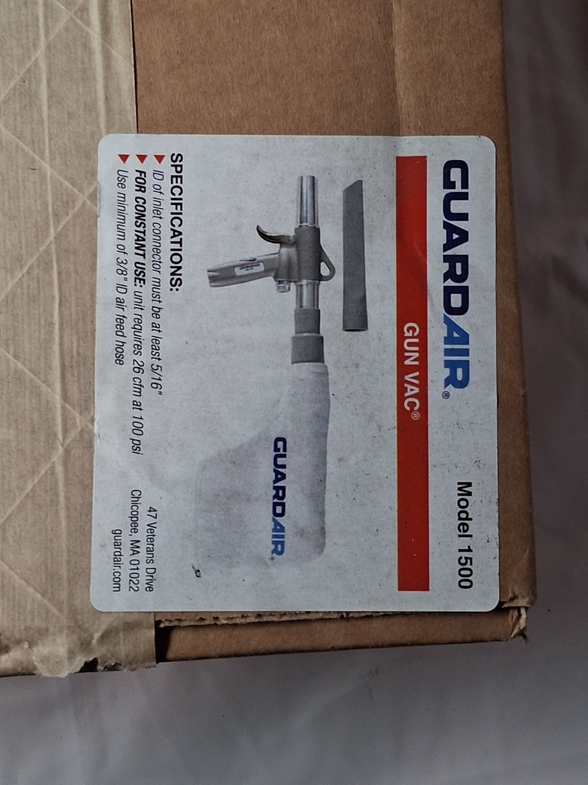 Guardair 1500 Gun Vac Air Powered Vacuum Blow Gun Crevice Tool 1500