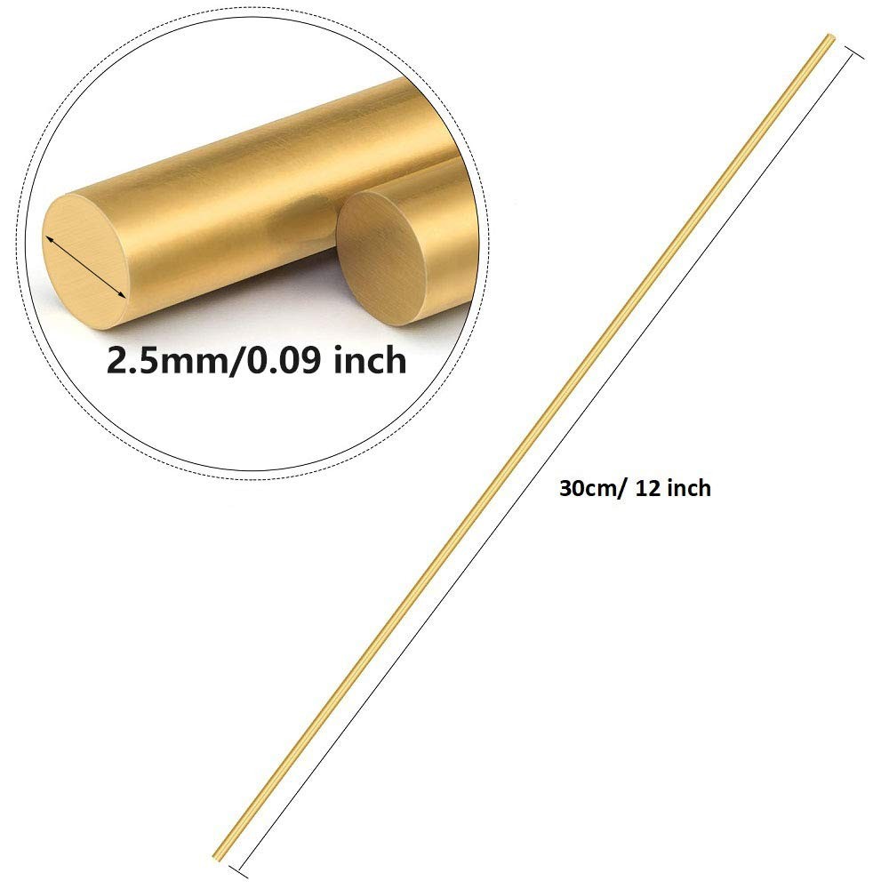 15 PCS 2.5 mm/3/32 inch Solid Brass Rods Lathe Bar Stock Kit Brass Round Stock