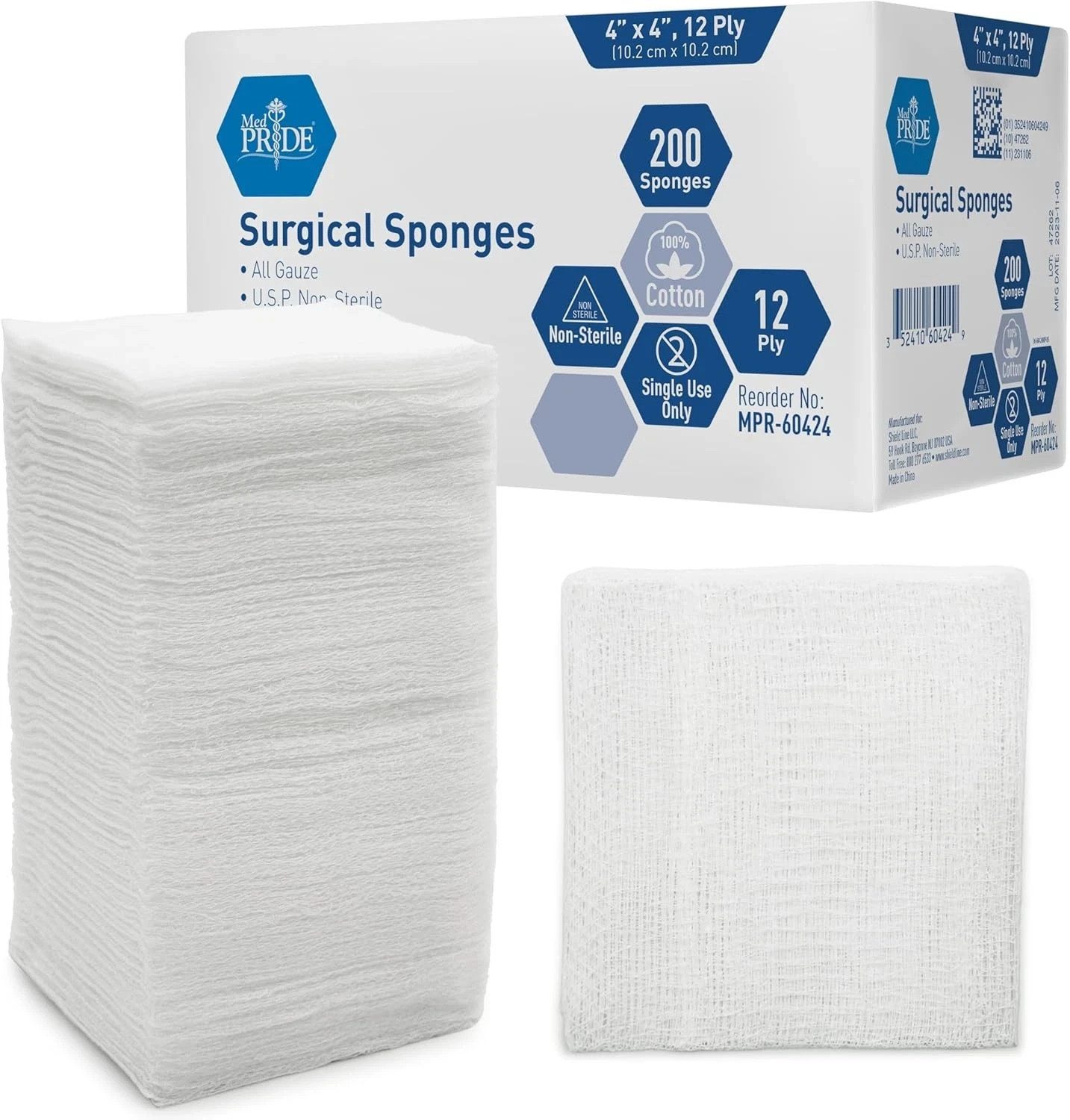 MED PRIDE 200 SURGICAL SPONGES 4″ X 4″ 12 PLY