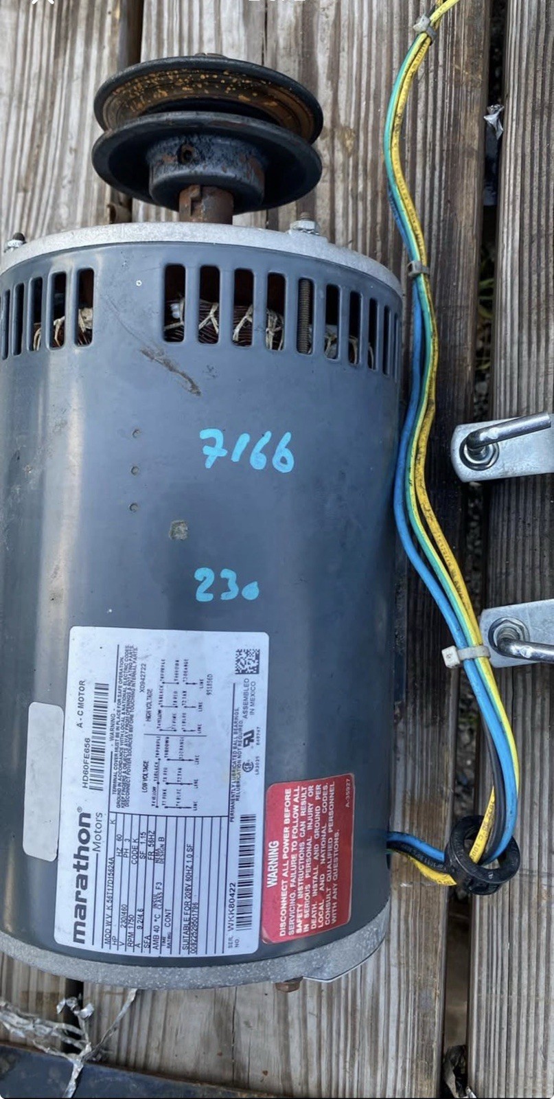 Marathon Blower Motor HD60FE656 3.7HP 3PH 1750RPM 208-230/460V 56HZ Carrier OEM