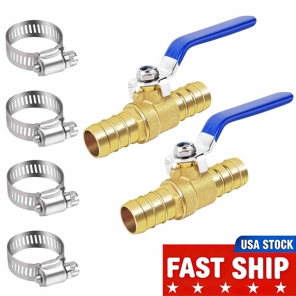 5/8″ Brass Hose Barb Ball Valve Kit Heater Hose Shut off Valve with Clamps