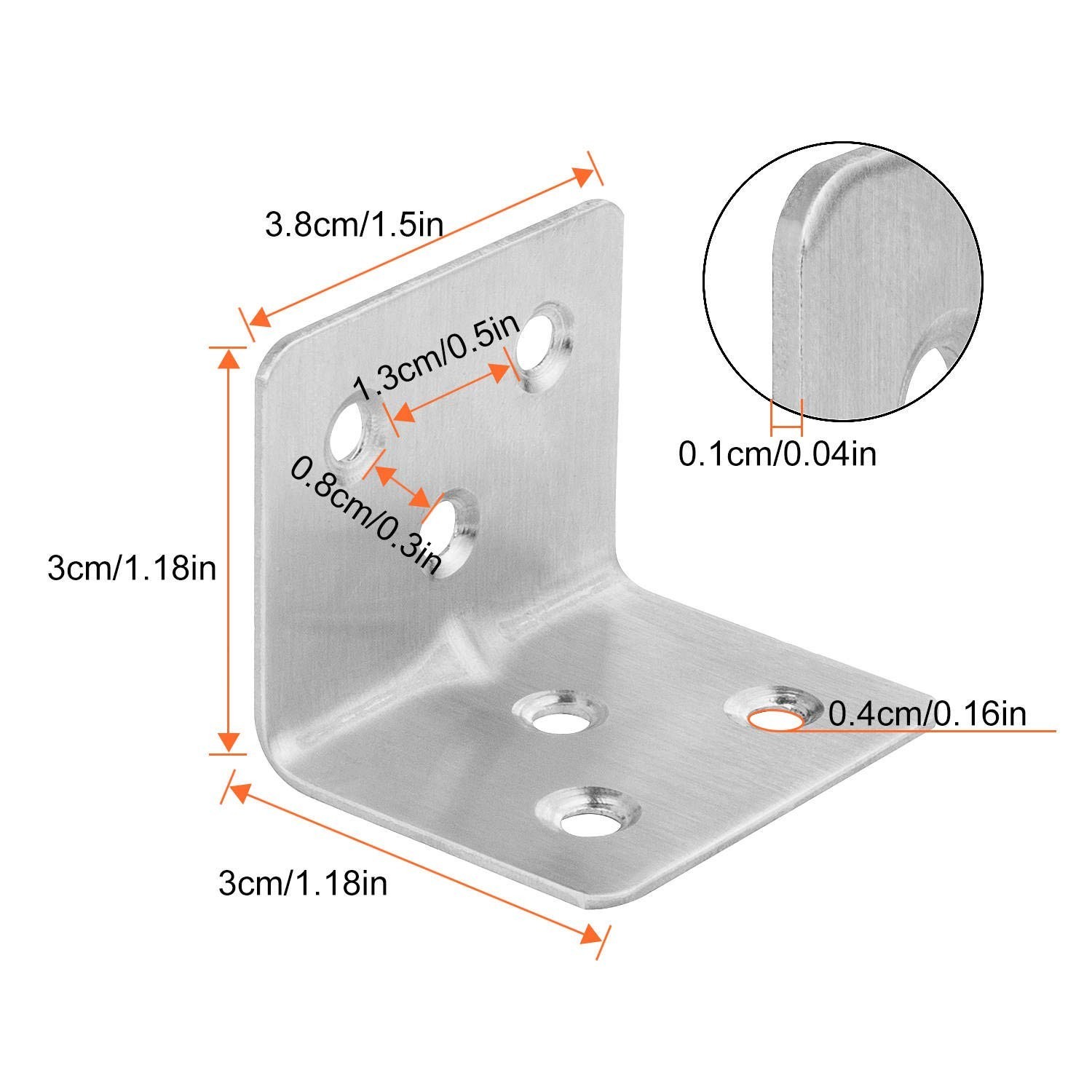 64 PCS Sliver Corner Brace, Stainless Steel 38MM X 30MM X 30MM Heavy Duty L B…