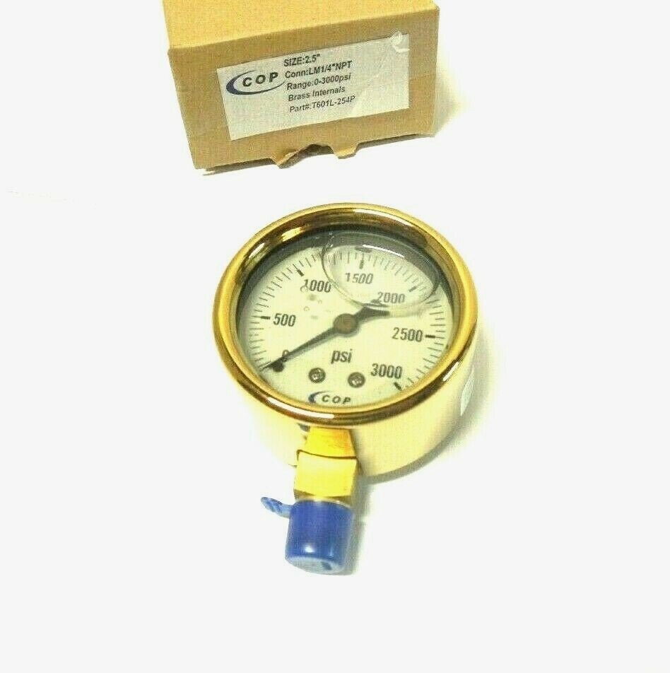 Pressure Gauge 2-1/2″ Face Brass Case 0-3000 PSI 1/4″ NPT Lower Filled U0008