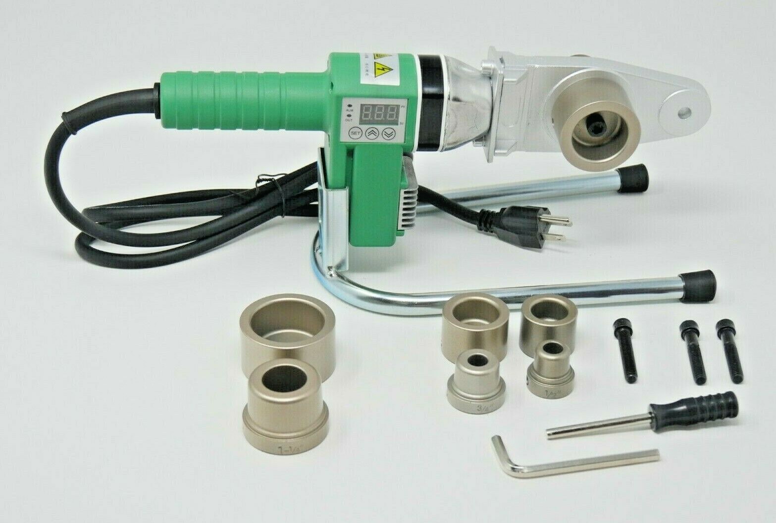 110V – HDPE Pipe Fusion Welding Tool w/ Case & 1/2, 3/4, 1 & 1-1/4″ IPS Sockets