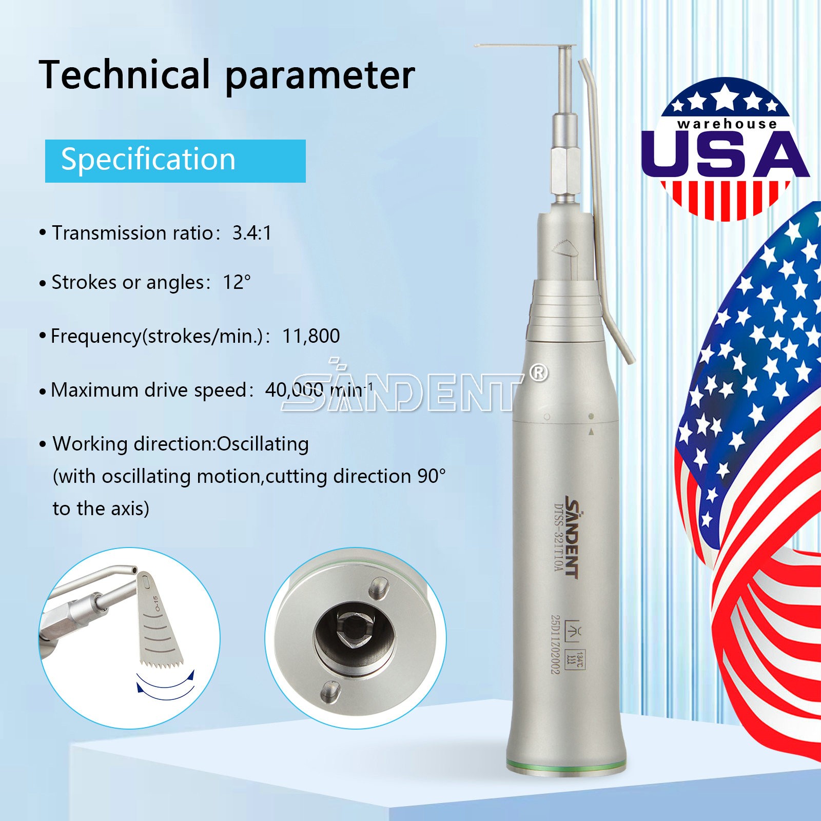 3.4:1 Dental Micro Saw Surgical Handpiece Reciprocating Bone External spray