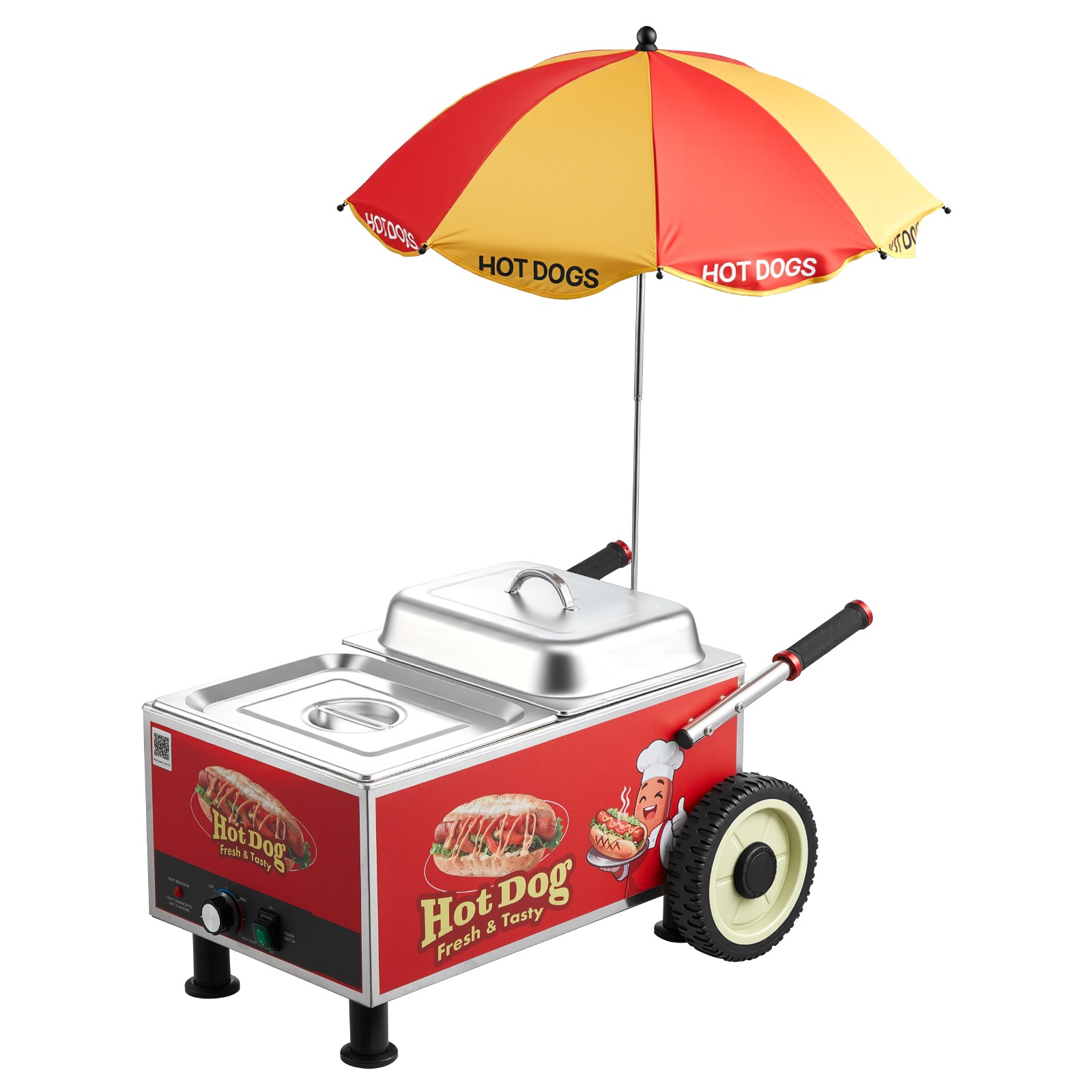 Uimoso Electric Hot Dog Steamer Cart 1200W with Adjustable Temperature 86-203°F