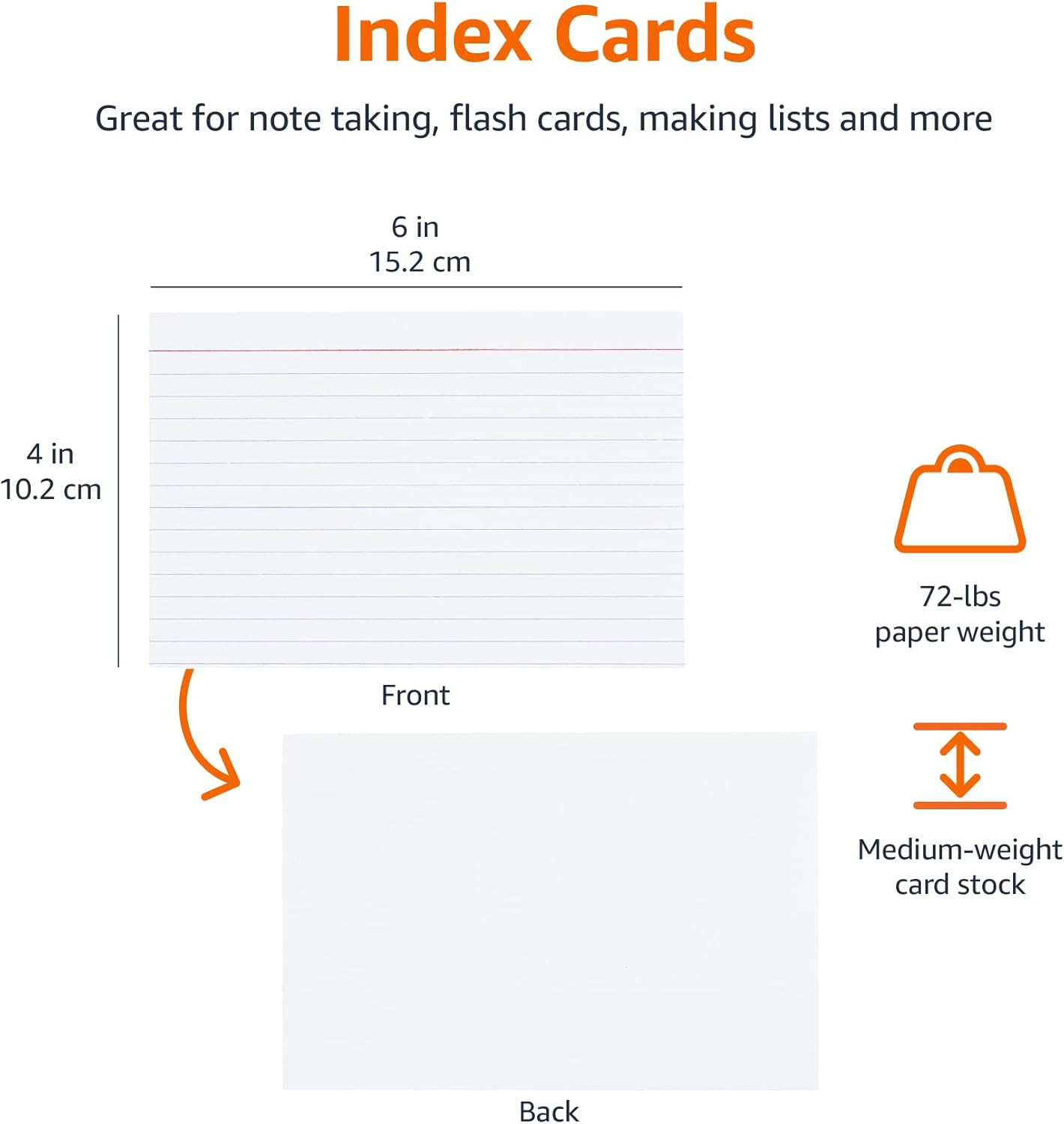 Ruled Lined Index Note Cards, 500 Count, 5 Pack of 100, White, 4 in x 6 in