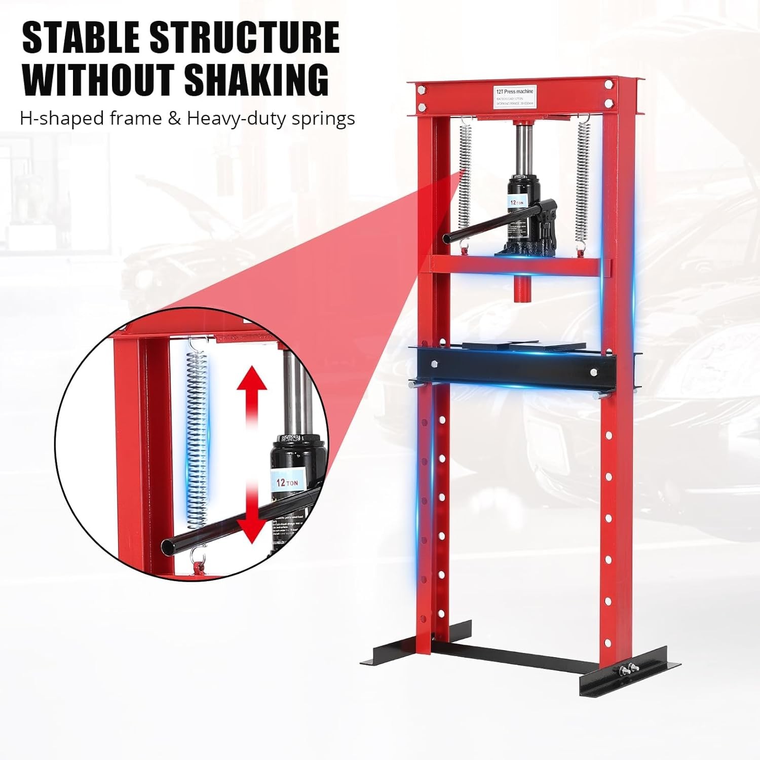 12T Hydraulic Press,H-Frame Press w Adjustable Table for u-Joints&Bending Red