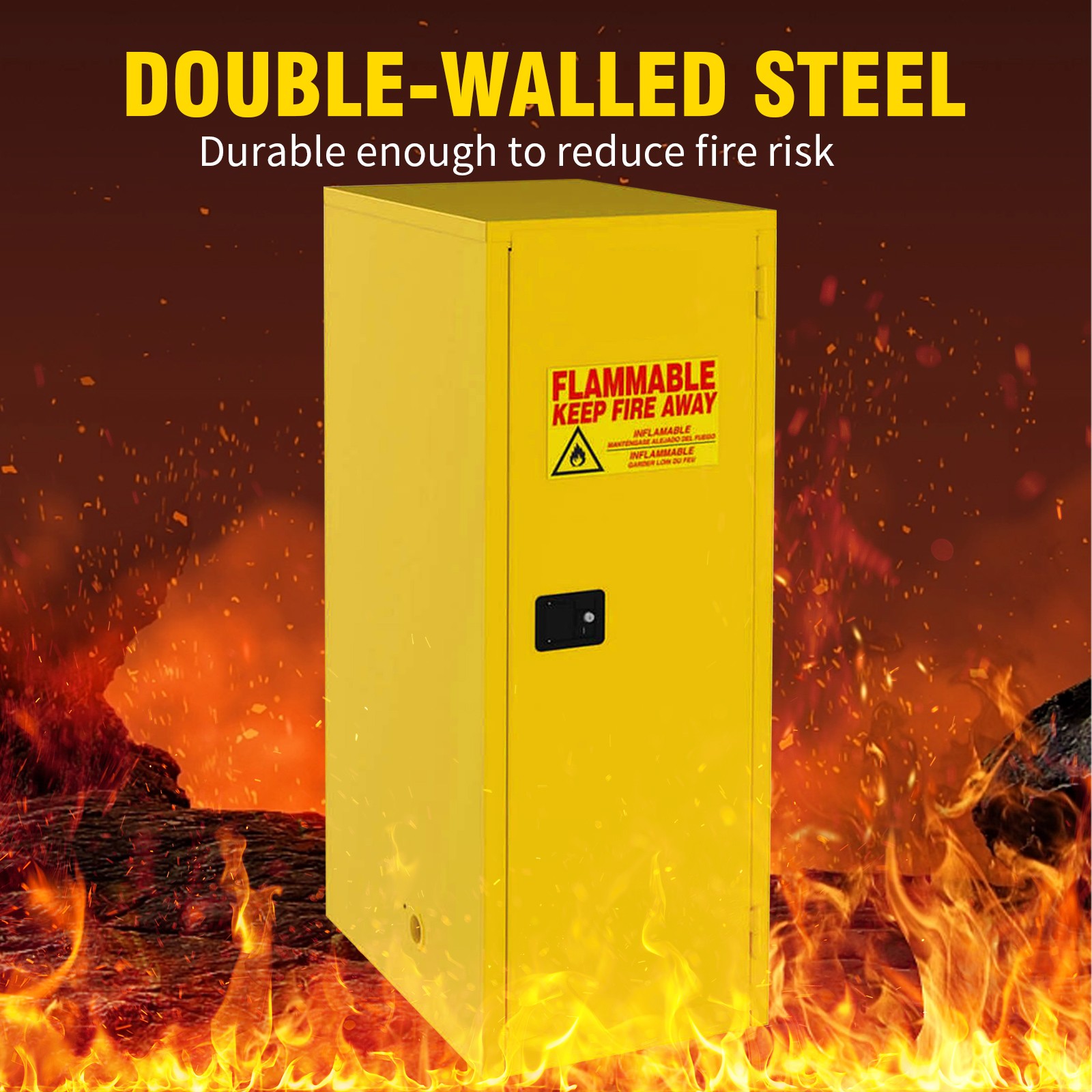 16 Gal Fireproof Flammable Cabinet, Industrial Storage with Leak Sump & Vents